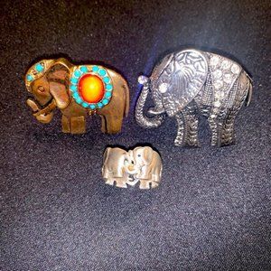3 Three Pc Elephant rings for Good Luck with Tusks Up, size 7